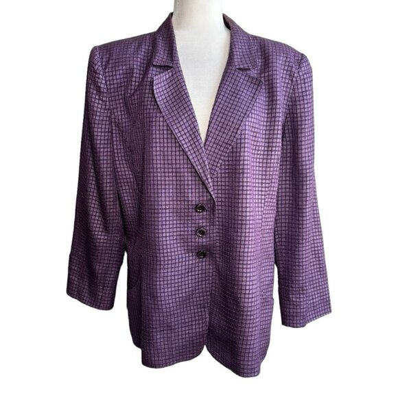 CARLISLE Vintage Blazer 100% SILK Purple Plaid 3-Button Closure Womens Sz 16 - Picture 11 of 11